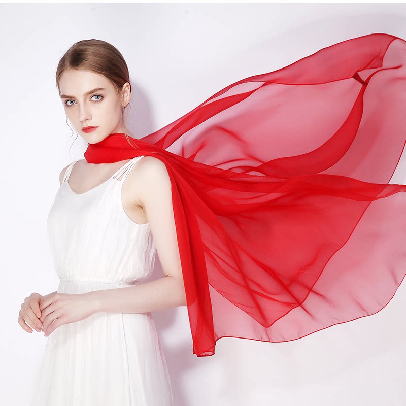 上海故事大红大丝巾女2025新款春夏外搭沙巾围巾披肩红色薄款纱巾