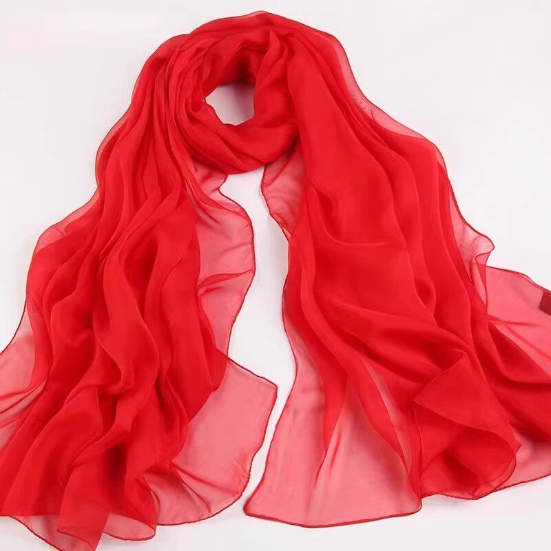 上海故事大红大丝巾女2025新款春夏外搭沙巾围巾披肩红色薄款纱巾