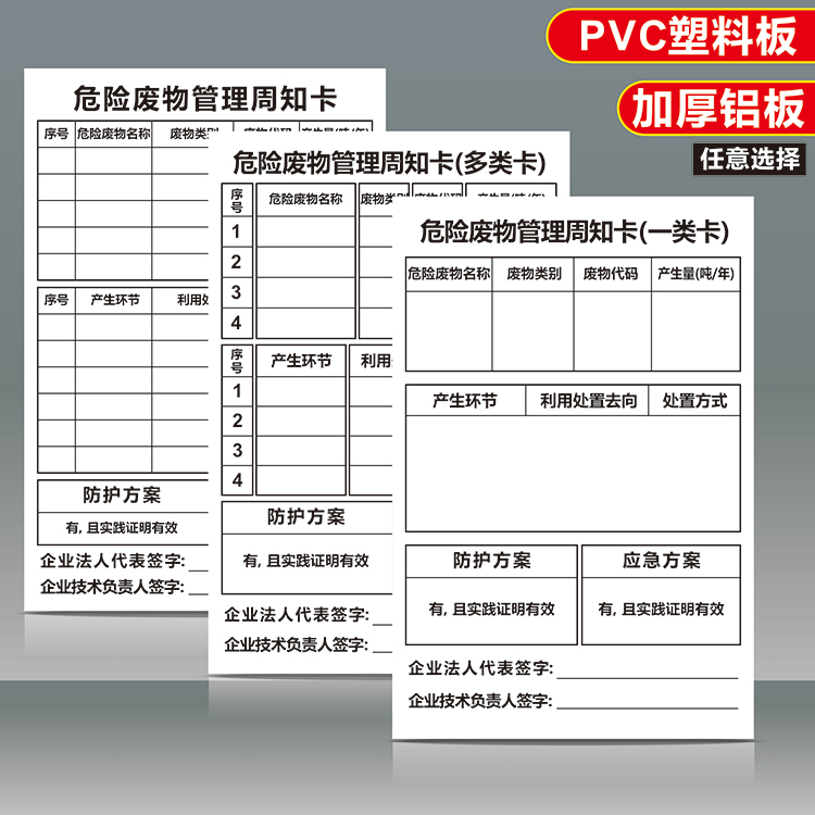 危险废物管理周知卡多类卡一类卡告示标识牌危废标示提示牌定制危废管理信息表告知牌铝板塑料板牌PVC - 图3