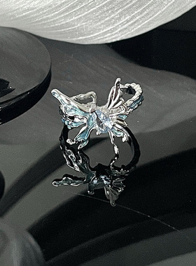 海蓝色蝴蝶手镯女小众设计不规则肌理滴油食指戒级感ins风手环