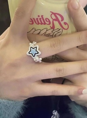 新款psyp戒指女ins小众高级感开口指环甜美百搭面包幸运星星戒指