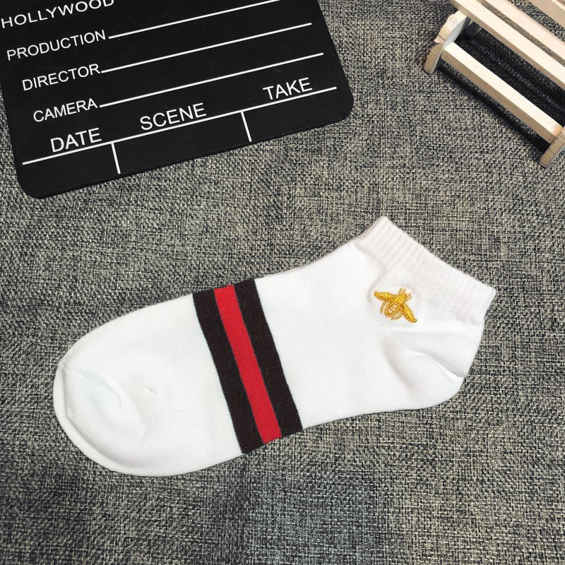 秋冬新款条纹短袜纯棉小蜜蜂刺绣袜子男女低帮短筒防臭透气袜子潮,淘宝优惠券,粉丝福利购,淘宝优惠卷