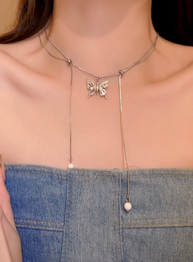 2023年抽拉蝴蝶项链女轻奢小众