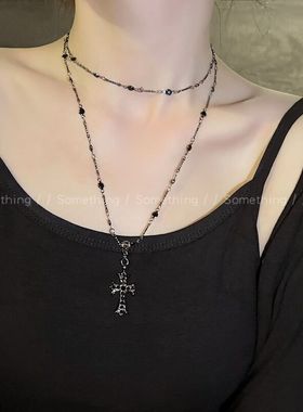 双层叠戴十字架吊坠项链颈链