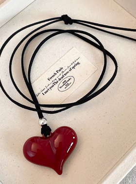 安可拉红蝴蝶结项链女2024新款极简风卫衣链小众百搭黑色皮绳配饰