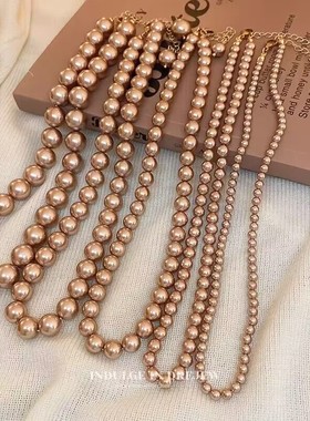 香槟色珍珠项链女轻奢小众复古