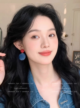 迷雾蓝色几何圆片耳环女轻奢高级感复古港风耳钉独特设计夸张耳饰
