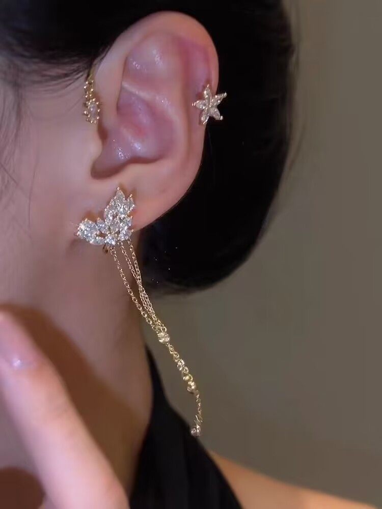 花之绽放流苏耳挂无耳洞耳饰小众设计高级感2024年新款潮甜美耳夹,淘宝优惠券,粉丝福利购,淘宝优惠卷