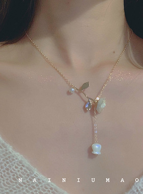 超仙春夏季新款山茶花项链