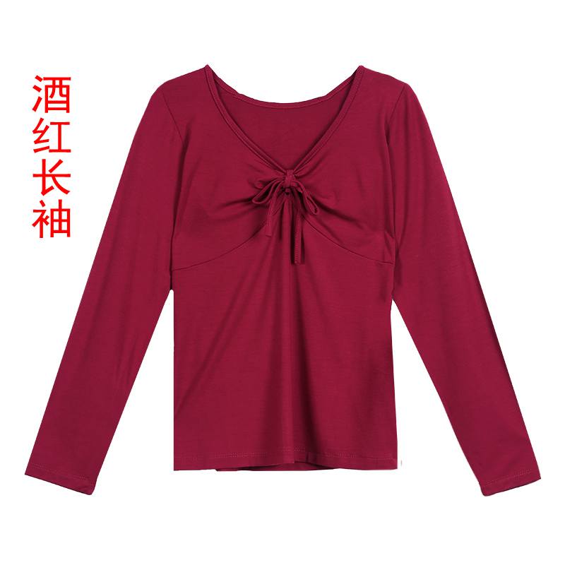 拉丁舞练功服跳舞上衣女舞蹈服装舞衣修身V领长袖摩登训练衣黑色-图3