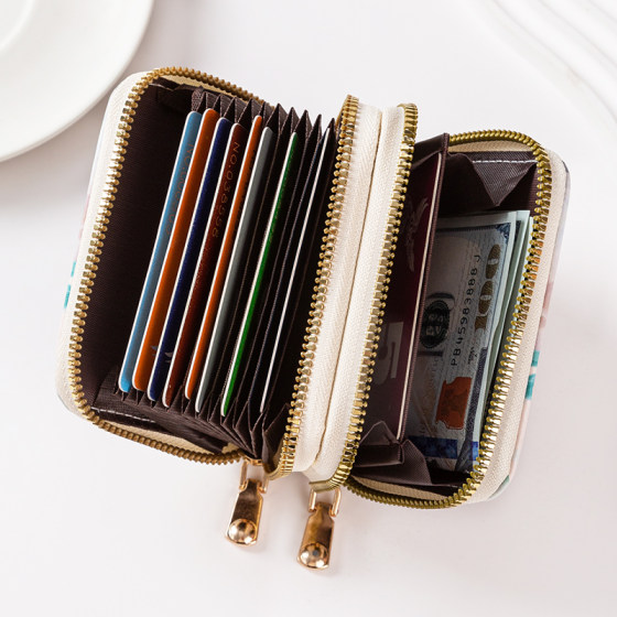 Floral print women’s anti-degaussing multi-card slot card holder