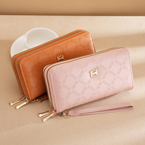 Double zipper long Korean style mobile phone bag for women