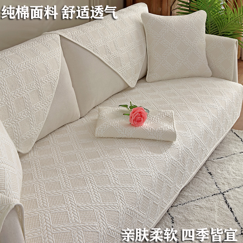 纯棉沙发垫四季通用布艺简约现代坐垫防滑全棉实木沙发盖布巾罩套 - 图2