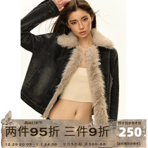 Ariseism American Retro Mosaic Fur Denim Jacket Woman Design Sensation Small Crowd 2023 Autumn Winter New