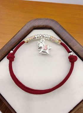 S999足银红绳手链2026马年本命年红绳手链女马到成功转运吉祥礼物
