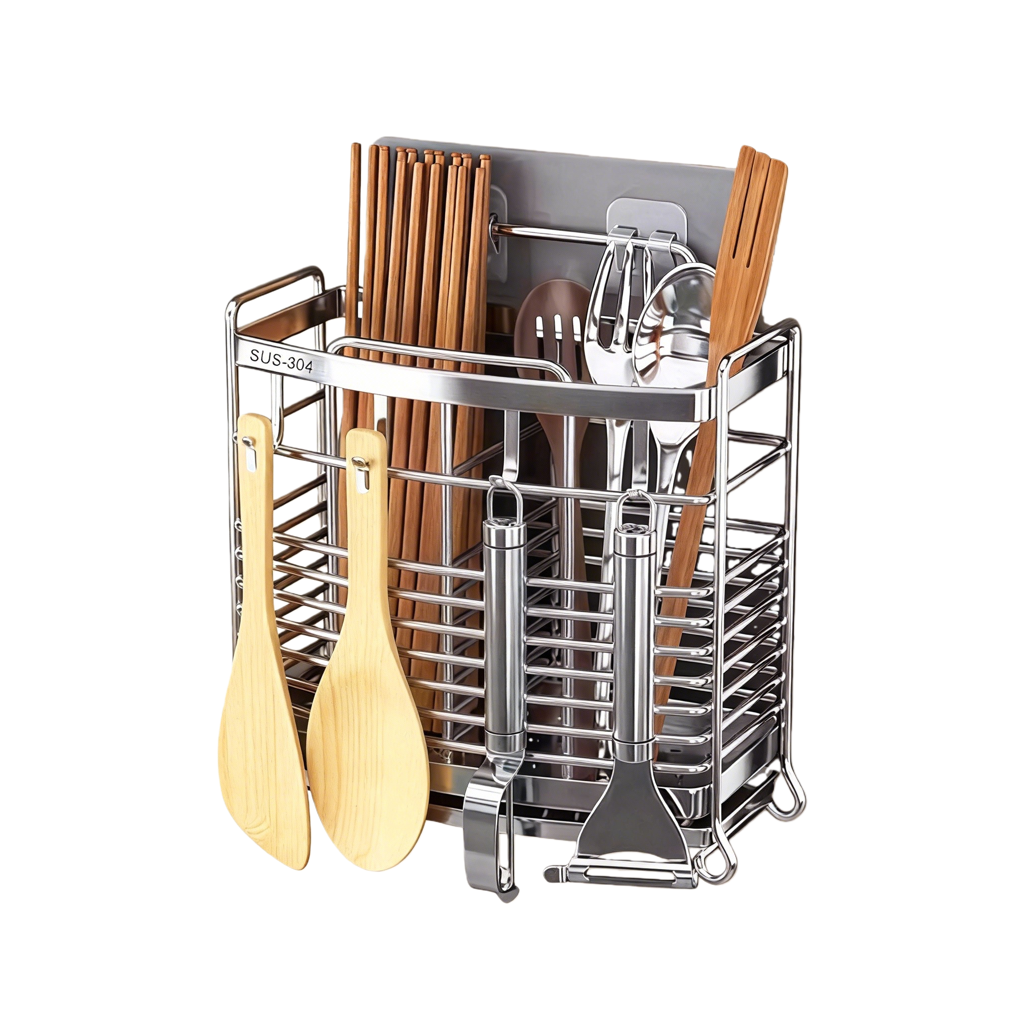SUS304不锈钢筷子筒 厨房置物架筷笼汤勺收纳架子 台面壁挂免打孔,淘宝优惠券,粉丝福利购,淘宝优惠卷