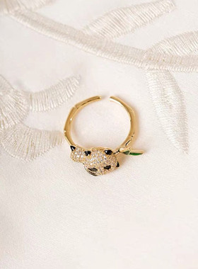 儿童轻奢锆石熊猫戒指女小众设计