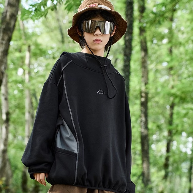 日单抓绒套头连帽衫男女秋大童卫衣潮牌印花上衣儿童服装外贸原单 - 图0