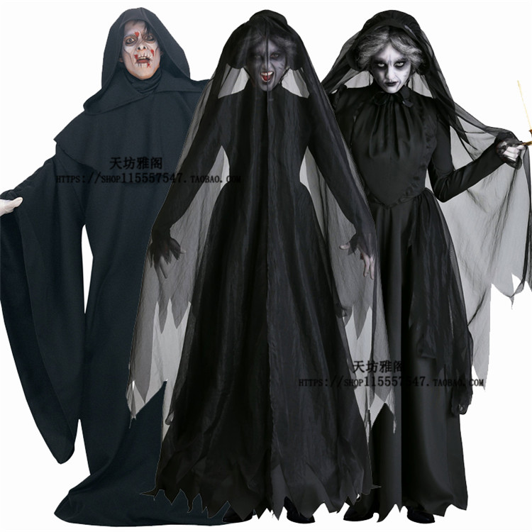 万圣节服装男女款演出成人骷髅骨架鬼衣服吸血鬼披风恶魔魔鬼套装-图3