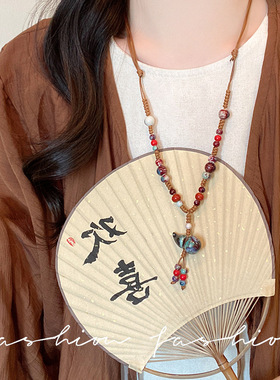 佛系少女彩色串珠陶瓷葫芦项链新中式民族风长款毛衣链禅意配饰