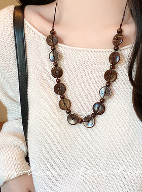 波西米亚民族风椰壳串珠项链女小众设计感轻奢气质百搭秋冬配饰