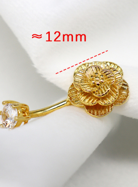 金色玫瑰花肚脐钉925纯银立体
