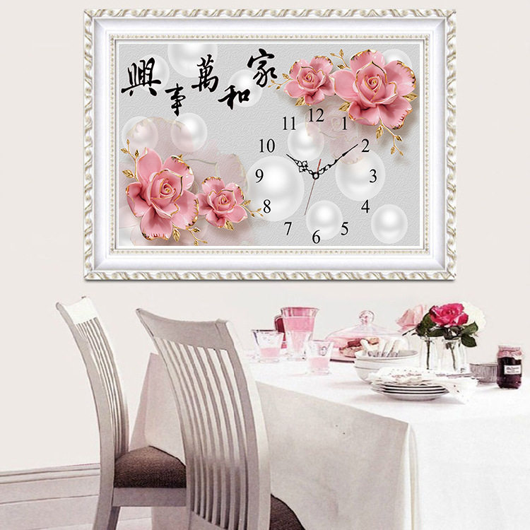 钻石画钻石秀十字绣圆钻家和万事兴珍珠时钟钟表满钻手工贴画,淘宝优惠券,粉丝福利购,淘宝优惠卷