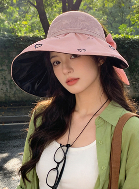 女夏季黑胶大帽檐透气空顶防晒帽