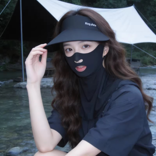 全脸防晒面罩女户外徒步登山防紫外线护颈脸基尼无痕帽子口罩一体 - 图0