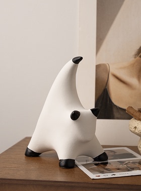 2025新款简约黑白条纹猫陶瓷摆件