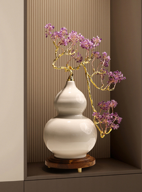 紫气东来紫水晶葫芦发财树摆件