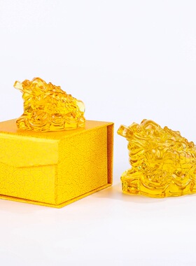 琉璃金蟾摆件三足金蟾蜍工艺品水晶金蟾元宝开业礼品进宝摆件