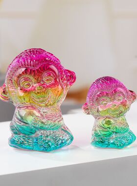 热卖琉璃猴子生肖开业大吉送礼摆件抱桃子家居水晶猴子小摆件