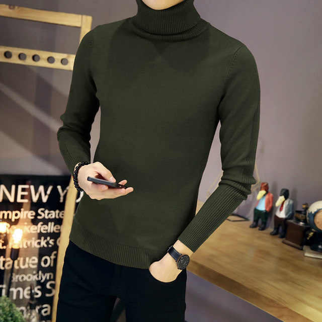 Men's solid color turtleneck plus velvet thickened sweater