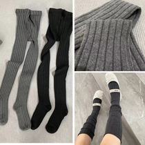 Korean Wool Wide Strips Pantyhose Net Red Over Knee Long Barrel Thighs Socks Small Crowdwave Grey Senior Expats Slim