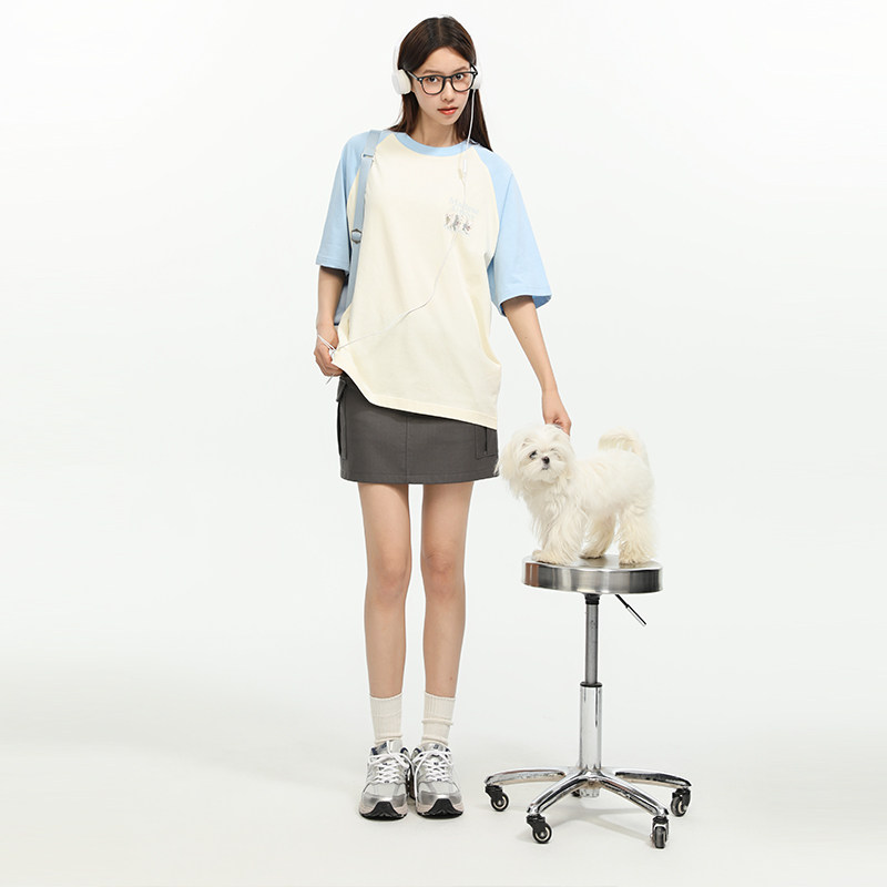 King Prince美式撞色短袖男女情侣T恤插肩袖宽松纯棉休闲上衣,淘宝优惠券,粉丝福利购,淘宝优惠卷