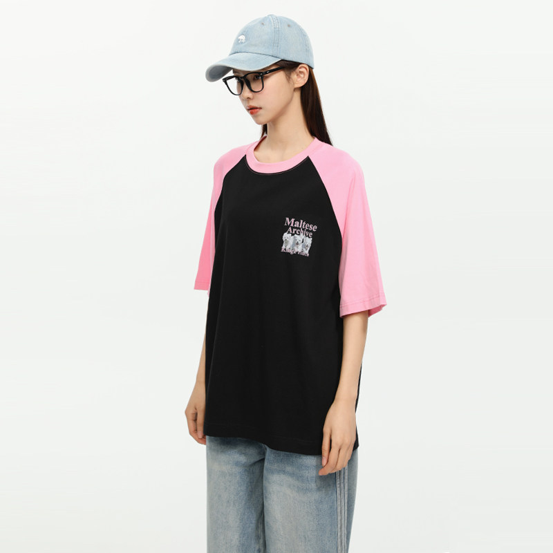 King Prince美式撞色短袖男女情侣T恤插肩袖宽松纯棉休闲上衣,淘宝优惠券,粉丝福利购,淘宝优惠卷