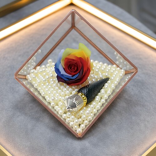 网红ins风金边玻璃罩花房永生花盒diy对戒盒求婚戒指盒首饰收纳盒 - 图2