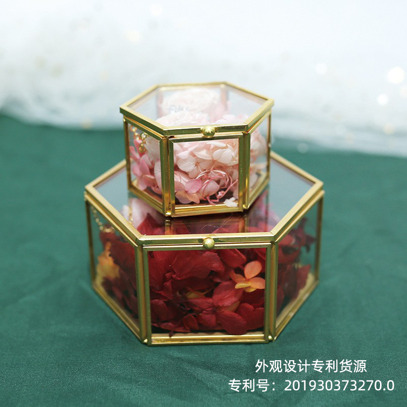 金边透明玻璃首饰盒diy婚礼戒指盒伴手礼收纳盒消磁盒 珠宝收纳盒 - 图0