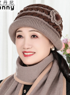 中老年人奶奶冬季加绒女款毛线帽