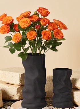 贝汉美简约感黑白褶皱花瓶家居客厅桌面装饰新居乔迁礼物家居摆件