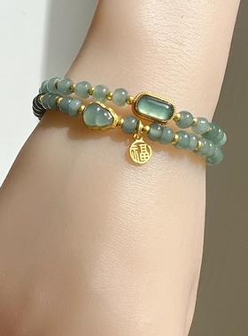 天然A货危地马拉危料蓝水翡翠手链925银镶马鞍糯冰种算盘珠玉手串