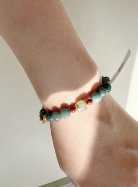 平安喜乐天然A货翡翠珠宝玉石手串新中式国风新年礼物925银女手链