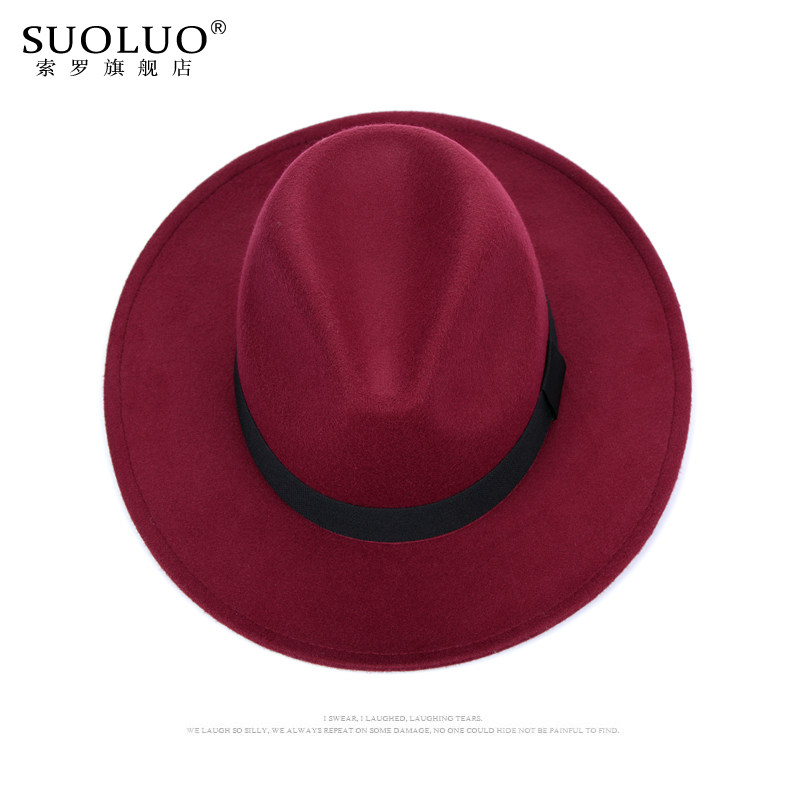 黑色英伦宽檐礼帽秋冬季女士爵士帽大檐男上海滩帽毛呢绅士大毡帽,淘宝优惠券,粉丝福利购,淘宝优惠卷