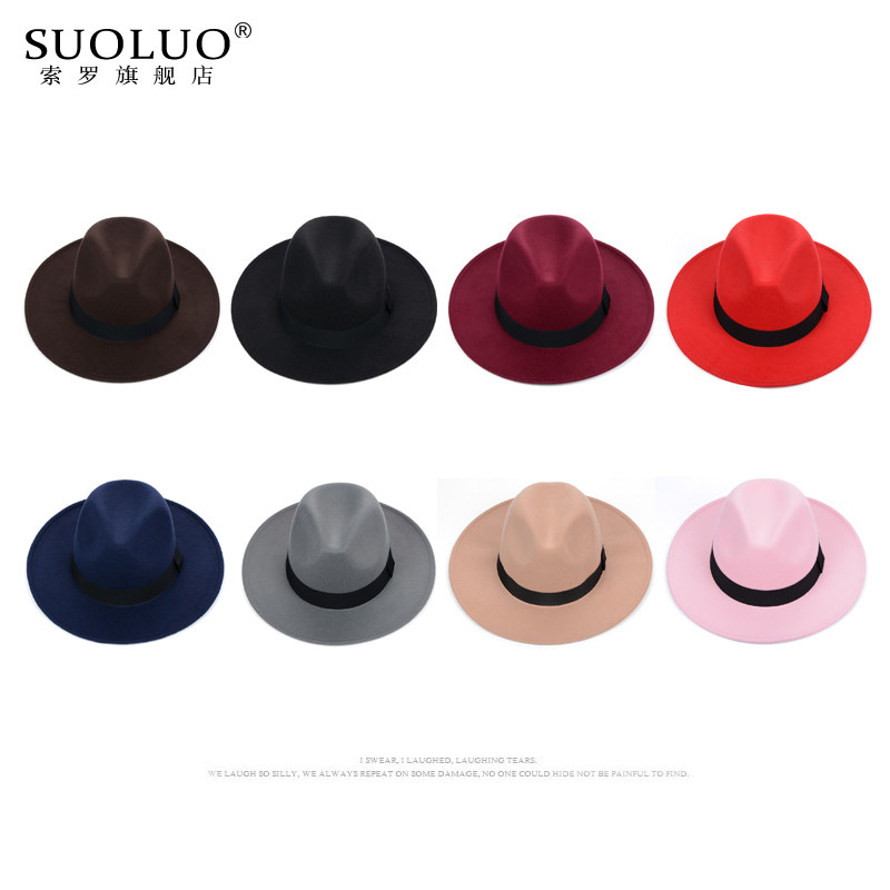 黑色英伦宽檐礼帽秋冬季女士爵士帽大檐男上海滩帽毛呢绅士大毡帽,淘宝优惠券,粉丝福利购,淘宝优惠卷