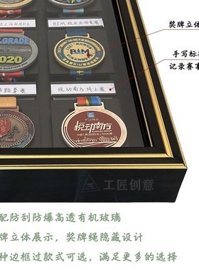 工匠创意奖牌展示框带手写标签