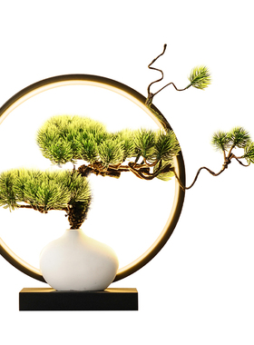 新中式玄关办公室装饰品茶几阳台花园庭院造景盆景迎客松布置摆件