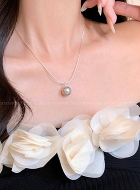 SUIYI 施家珍珠项链女高级感强光灰白色单颗吊坠百搭风送闺蜜礼物