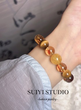 SUIYI 流萤溯金 原创设计 黄虎眼黄塔晶桂花托帕石手串朦胧感配饰
