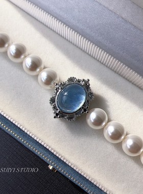 SUIYI 月光宝盒 原创设计天然海蓝宝施家珍珠手链女 简约气质配饰